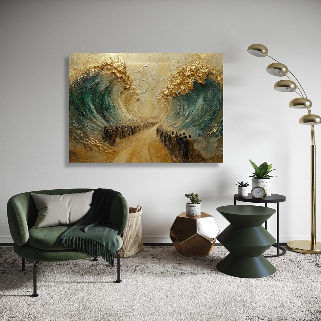 Dramatic Sea Parting Canvas, Moses Parting Red Sea Wall Art, Biblical ...