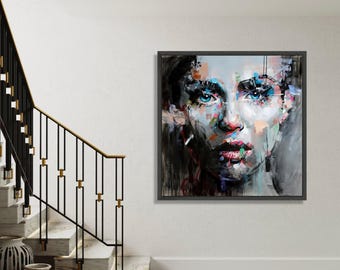Abstract Woman Portrait Canvas, Modern Face Art, Colorful Expression Wall Art, Contemporary Canvas Decoration, Vibrant Gift Art, Home Decor