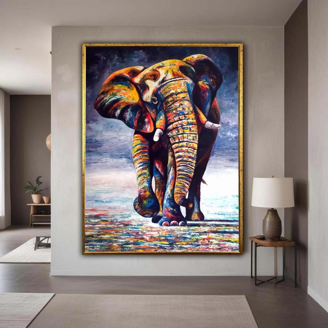 Vibrant Colorful Elephant Canvas, Abstract Wildlife Art, Modern Animal ...