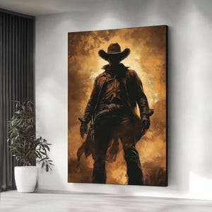 Dark Western Cowboy Wandkunst, Wilder Westen Schütze Leinwand Poster, rustikale Silhouette Dekor, fertig zum Aufhängen Cowboy Kunst