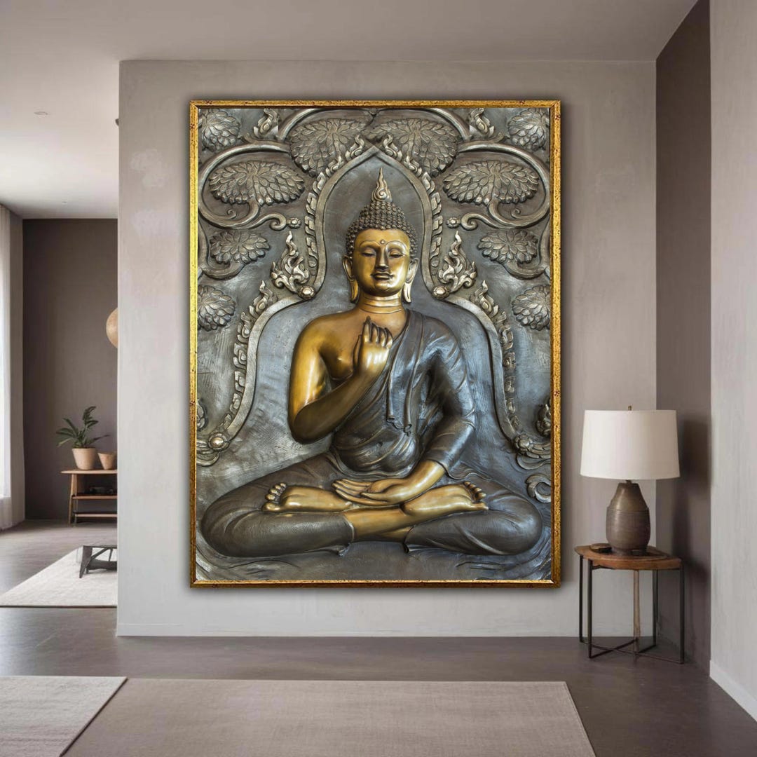 Meditative Buddha Relief Canvas, Asian Spiritual Wall Art, Zen Home ...