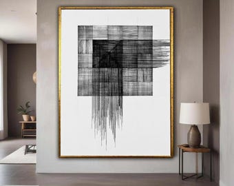 Nowoczesne abstrakcyjne linie na płótnie, geometryczna sztuka ścienna, czarno-biały design, minimalistyczna dekoracja na płótnie, współczesna sztuka prezentowa, wystrój domu