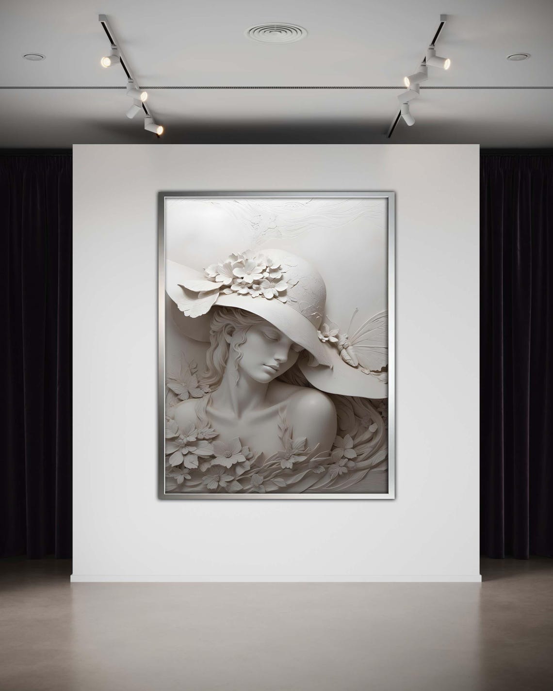 Graceful Lady in Floral Hat Canvas, Elegant Flower Head Woman Wall Art ...