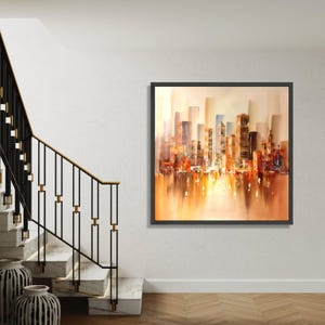 Abstract Cityscape Canvas Wall Art, Modern Urban Skyline Painting, Warm Toned City Lights, Contemporary Home Decor, Gift Art, Home Decor