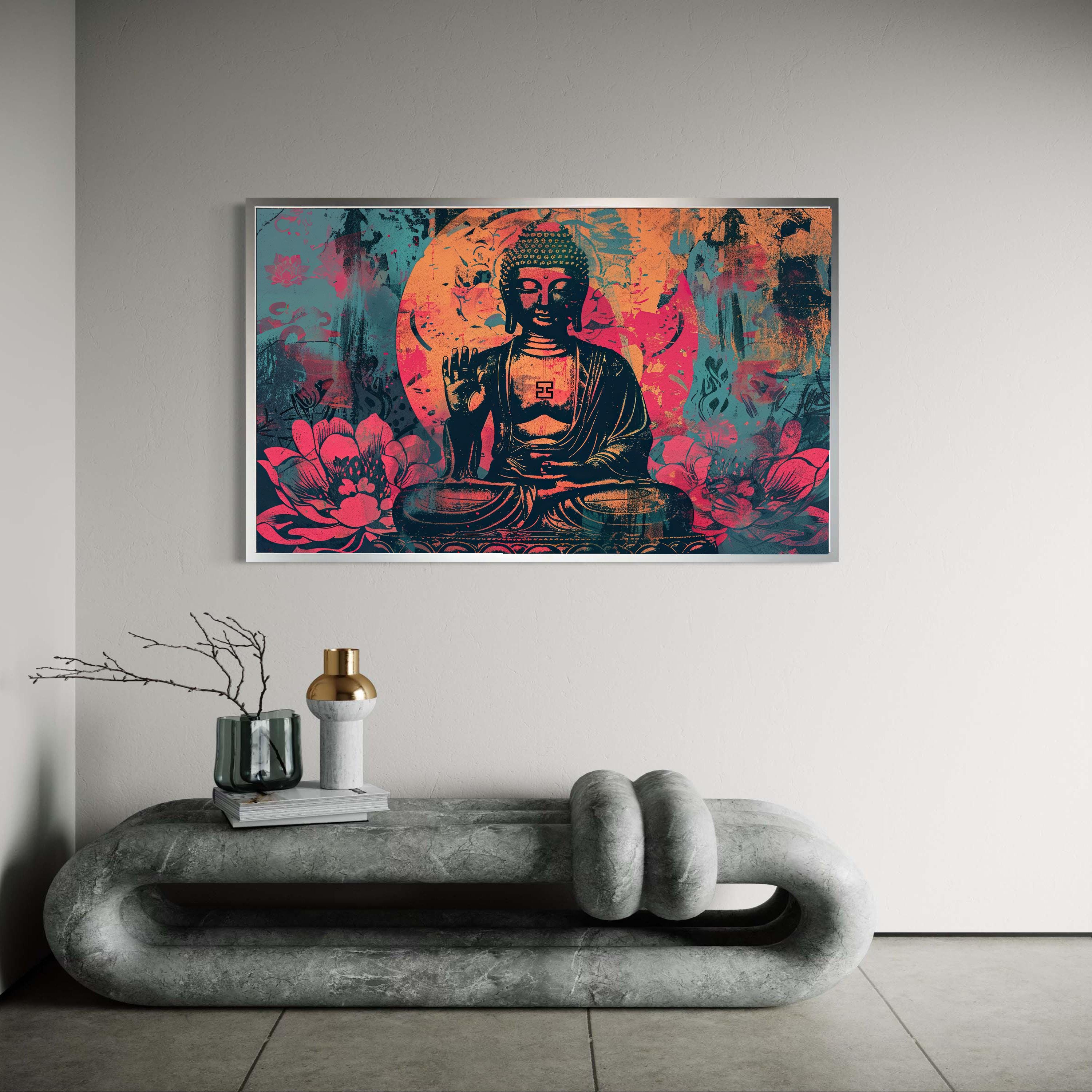 Modern Buddha Pop Art Canvas, Spiritual Lotus Print, Vibrant