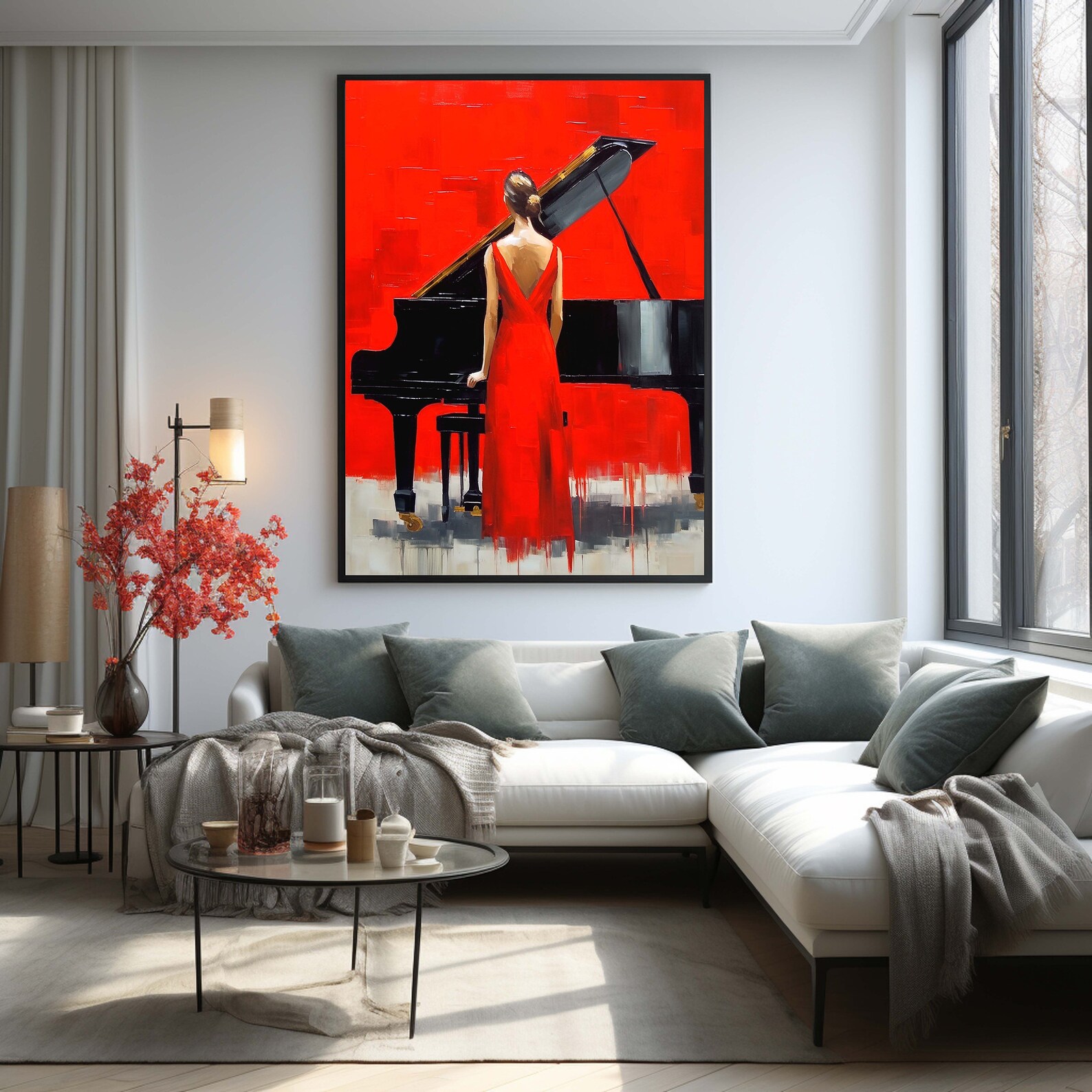 Red Woman Piano Music Painting, Print of Piano Painting,instrument Art ...