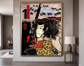 Mutiger Samurai Krieger Leinwand Wandkunst, Traditioneller Japanischer Ukiyo-e Druck, Historisches Krieger Porträt, Asiatisches Kunst Dekor, Geschenk Kunst, Wohndekor