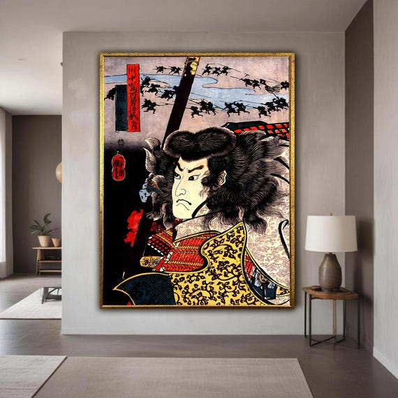 Bold Samurai Warrior Canvas Wall Art, Traditional Japanese Ukiyo-e Print, Historic Warrior Portrait, Asian Art Decor, Gift Art, Home Decor