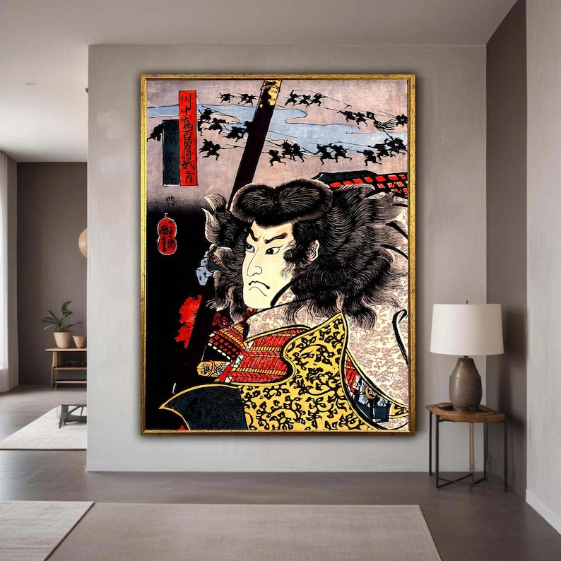 Bold Samurai Warrior Canvas Wall Art, Traditional Japanese Ukiyo-e Print, Historic Warrior Portrait, Asian Art Decor, Gift Art, Home Decor image 1
