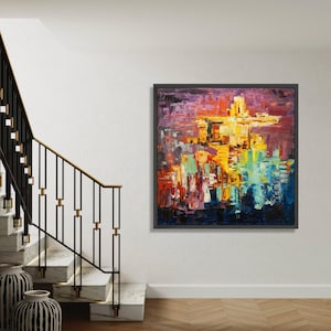 Abstract Cityscape Canvas Wall Art, Modern Urban Landscape Painting, Colorful Contemporary Home Decor, Vibrant Canvas Gift Art, Home Decor