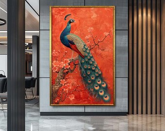 孔雀の壁アート、孔雀のアート、孔雀のプリント、孔雀の水彩画
