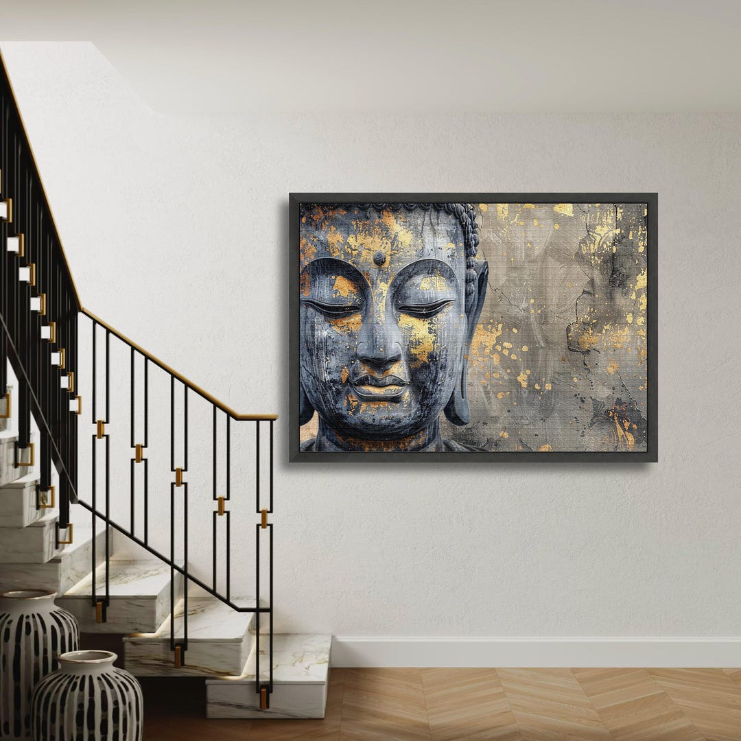 Buddha Face Canvas Print With Gold Leaf, Serene Spiritual Wall Art ...