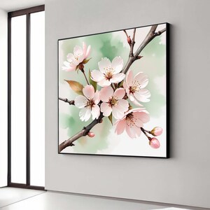 桜の枝のキャンバス、ソフトピンクの花のウォールアート、春の花のキャンバス、自然の植物の装飾、エレガントなホームギフトアート、ホームデコレーション