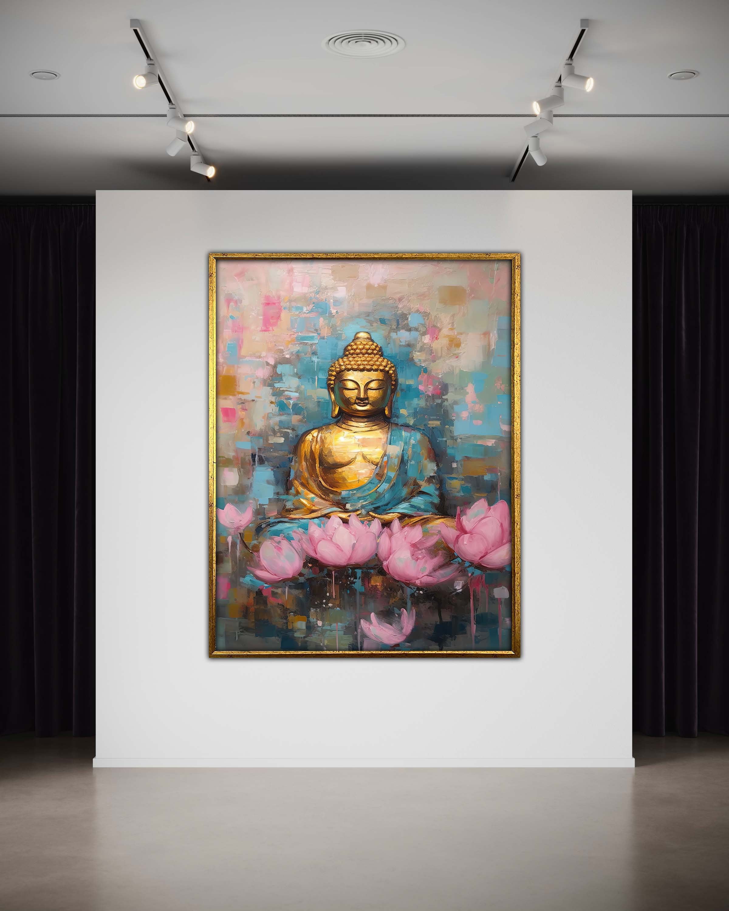 Golden Buddha Canvas Art, Pink Lotus Flower, Spiritual Zen Wall Decor ...