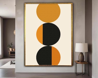 Mid Century Modern Geometric Circles Canvas Print, Abstract Orange Black Wall Art, Retro Minimalist Home Decor, Boho Inspired Artwork Gift