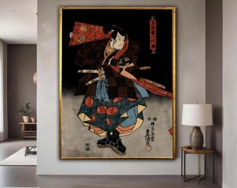 Japanischer Samurai Krieger Leinwand, Traditioneller Ukiyo-e Kunstdruck, Vintage Samurai Wanddekoration, Historische Asiatische Leinwand, Geschenk Kunst, Wohndekor