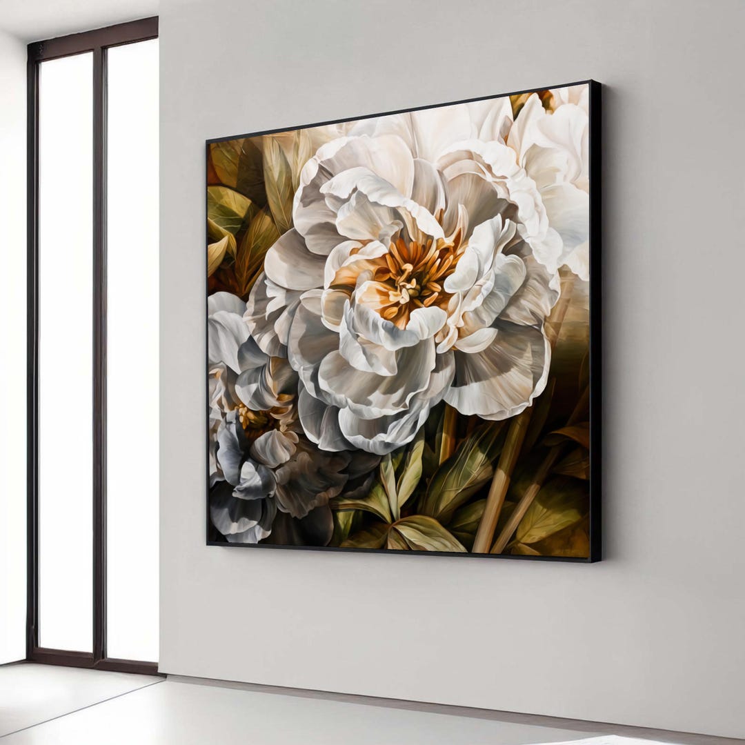 Elegant White Peony Canvas, Floral Wall Art, Botanical Flower Canvas ...