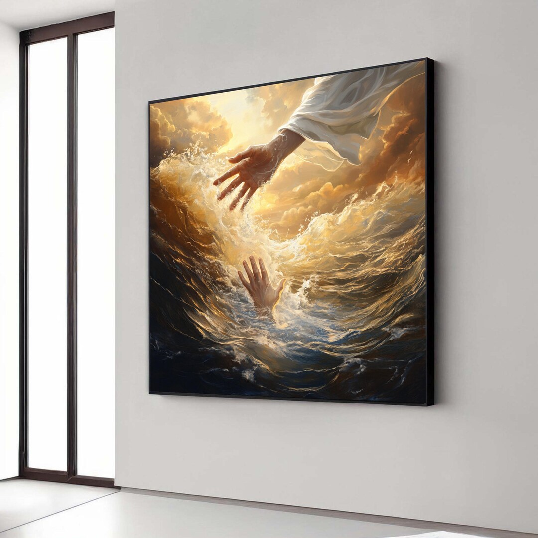 Divine Rescue Hand Reaching Out, Spiritual Canvas Wall Art, Faith and ...