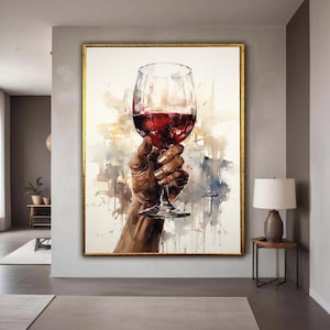 Elegant Hand Holding Red Wine Glass Canvas, Modern Wine Art, Bar Decor, Wine Lover Wall Art, Contemporary Beverage Gift Art, Home Decor