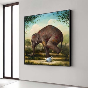 Funny Elephant, Abstract Canvas Wall Art, Wall Decor, Wall Art, Surreal Art,Funny Animal Wall Decor, Unique Artwork, Quirky Home Decoration