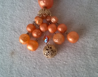 60s Tassle Necklace, Frosted Beads and Orange Crystals, Gold Filigree Balls, Cocktail Party Era, Pretty and Unusual, 1960s Glam on a Budget