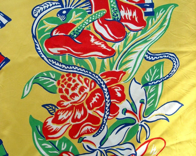 1940s Hawaiian Fabric Rayon Vertical Print Classic Silky Etsy
