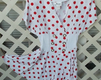 Milano Fashion made in USA short Red Polka Dot Romper 80s does 40s One piece Short Skort. Rayon and Cotton NWOT neverworn