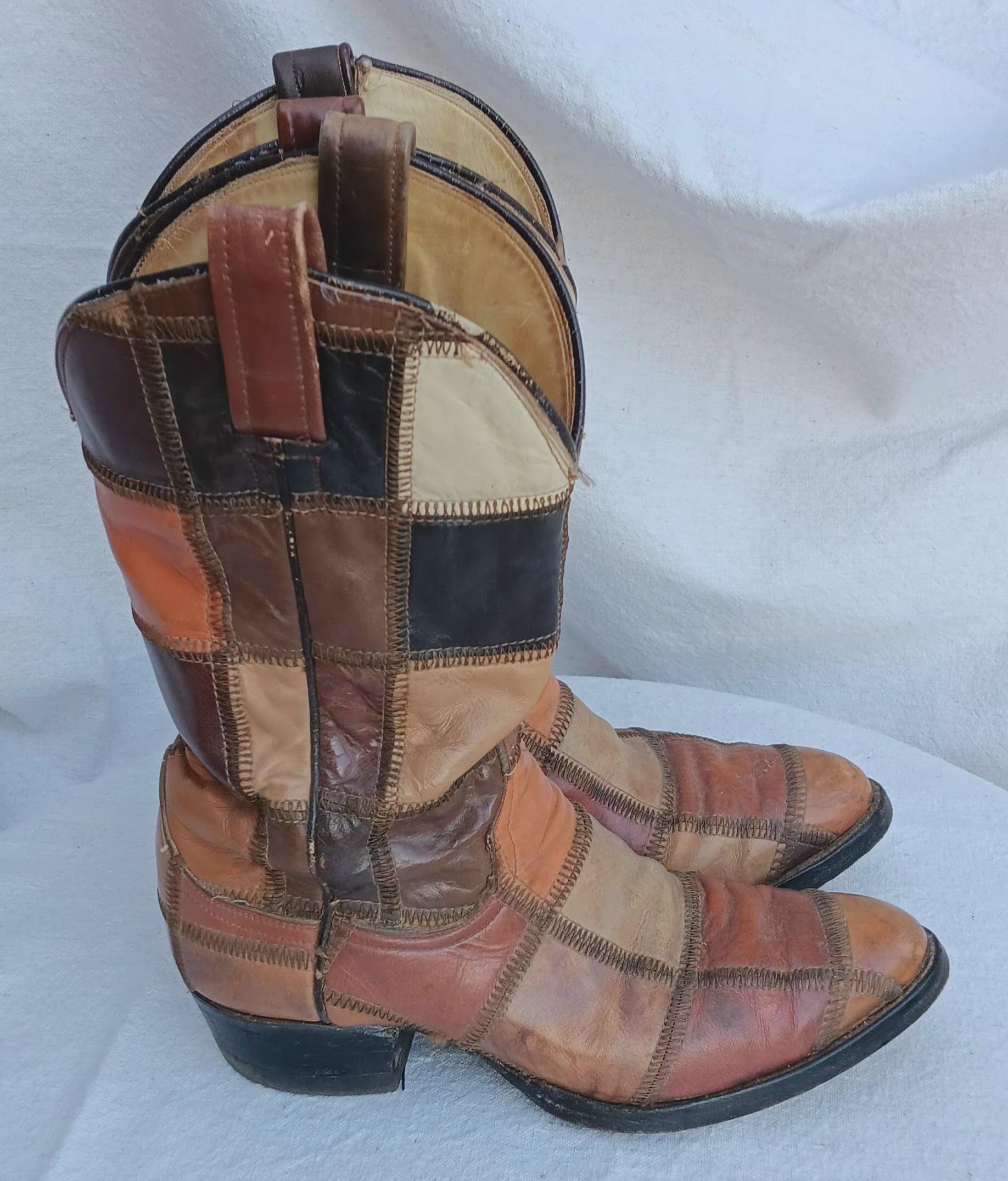 Rare Vtg 70s Larry Mahan Patchwork Leather Cowboy Boots Men 7.5 D / Women 9.5 Today main image 3