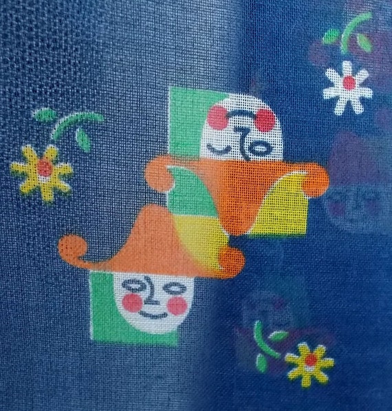 Novelty Fabric 60s 70s Happy Jester Print  Sheer unknown content Cotton Blend likely 2 n third Yard 45 wide