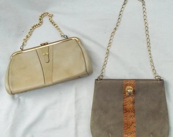 Ruth Saltz vintage Cougar Purse and bonus 60s Purse in Camel Color Both have Chain Handles