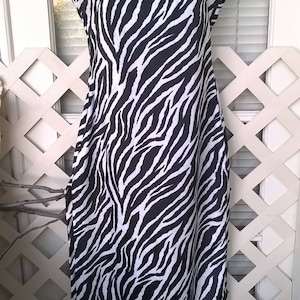 Vintage 80s Zebra Print Tank Dress, Bonded Fabric, Slimfit, Leg opening, Faux Fur, true vintage