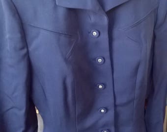 Wool Gabardine Suit Coat, Ladies 1940s Navy Blue Fitted Top Coat, immaculate condition, 28 waist, 34 or 36 bust, sz Medium