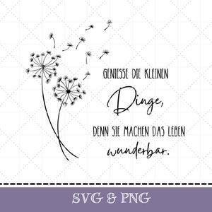 Plotterdatei Spruch in SVG & PNG Genieß die kleinen Dinge, digitale Datei, positive sprüche