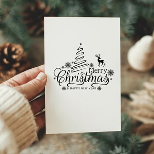 Printable Christmas Card Postcard minimalistic , Christmas Tree , Rendeer, PDF, A6 , digital