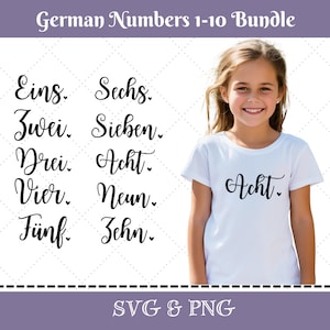 Kind verjaardag baby nummer 1-10 plotter bestand bundel SVG & PNG kinderen verjaardag nummers verjaardag kind clipart Duits