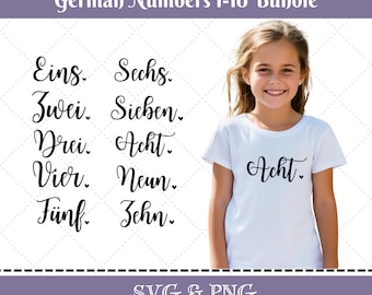Child's Birthday Baby Numbers 1-10 Plotter File Bundle SVG & PNG Children's Birthday Numbers Birthday Child Clipart German