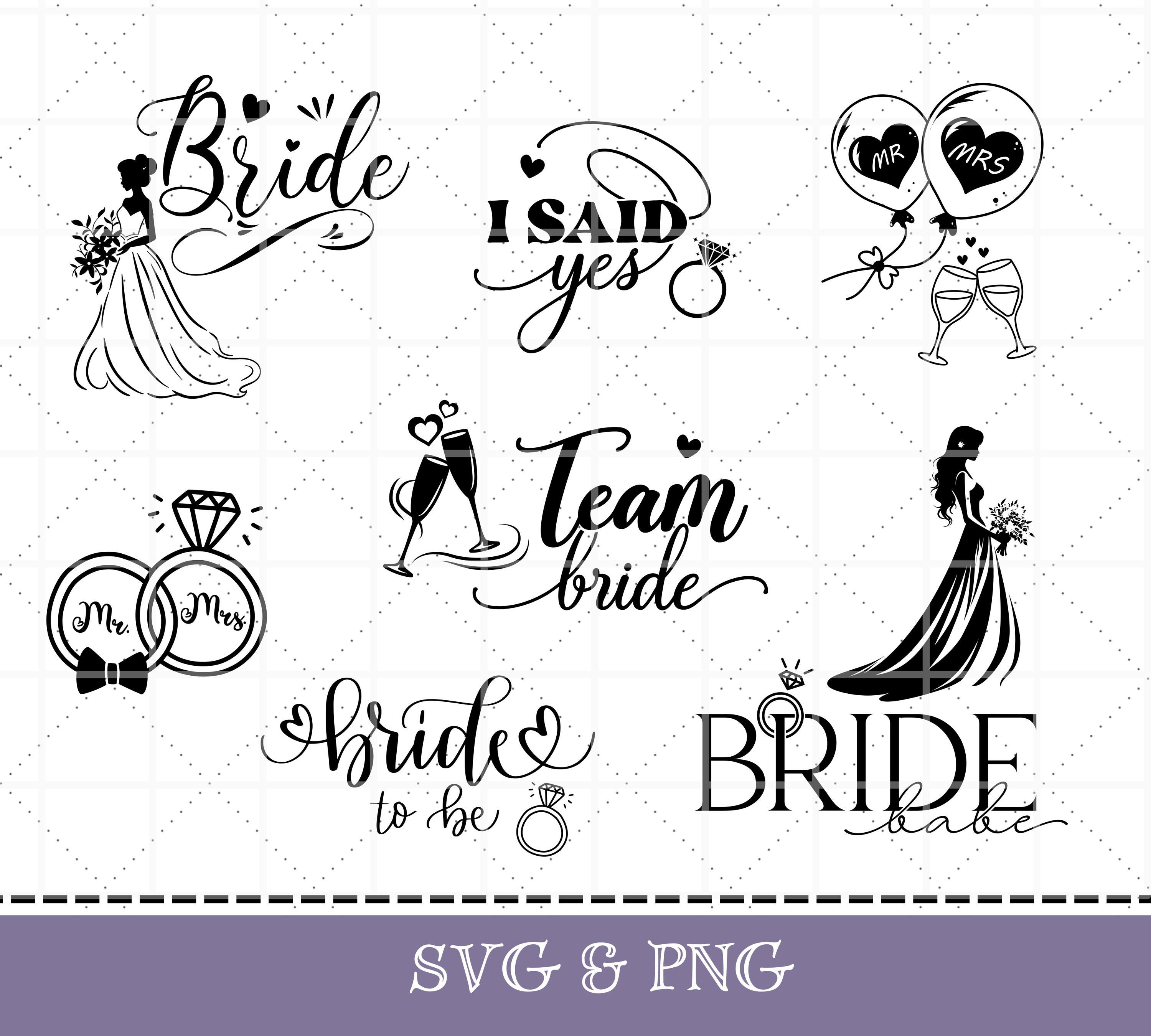 Bride SVG & PNG Bride to be , Wedding, Hen Party JAG , Ring, Bridal Dress, Mrs Mr, Bundle, 7 Files, English digital file