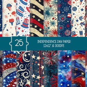 Fireworks & Freedom Digital Paper Pack | 25 Independence Day Backgrounds | 4th of July Scrapbook Paper | Red White Blue | 12x12” | 300DPI