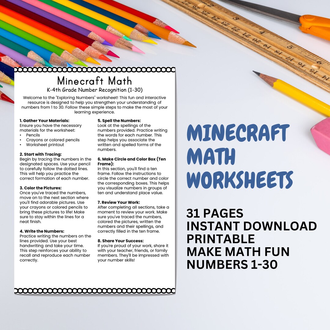 Primary Math Sheets Minecraft Minecraft Math Worksheets Printable Math Worksheet Preschool Math ...