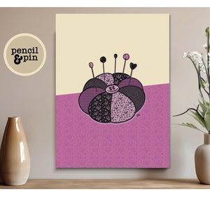 Stampa artistica con illustrazione floreale su cuscino per spilli / Poster in carta opaca di alta qualità / 3 misure / Senza cornice / Regalo per la decorazione della stanza da cucito