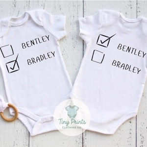 Custom Twin Name Baby Onesies - Never Mix Them Up Again! Funny, Baby Shower Gift, Keepsake