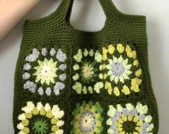 Bolso de crochet Bolso Grandma Square Bolso verde de crochet Bolso Grandma Square