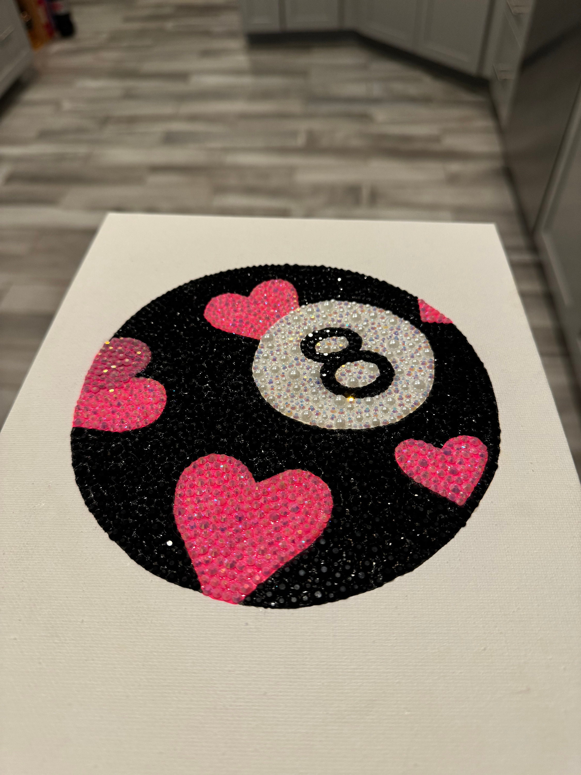 8ball Hearts Bedazzled Rhinestone Canvas Perfectlysparkly - Etsy