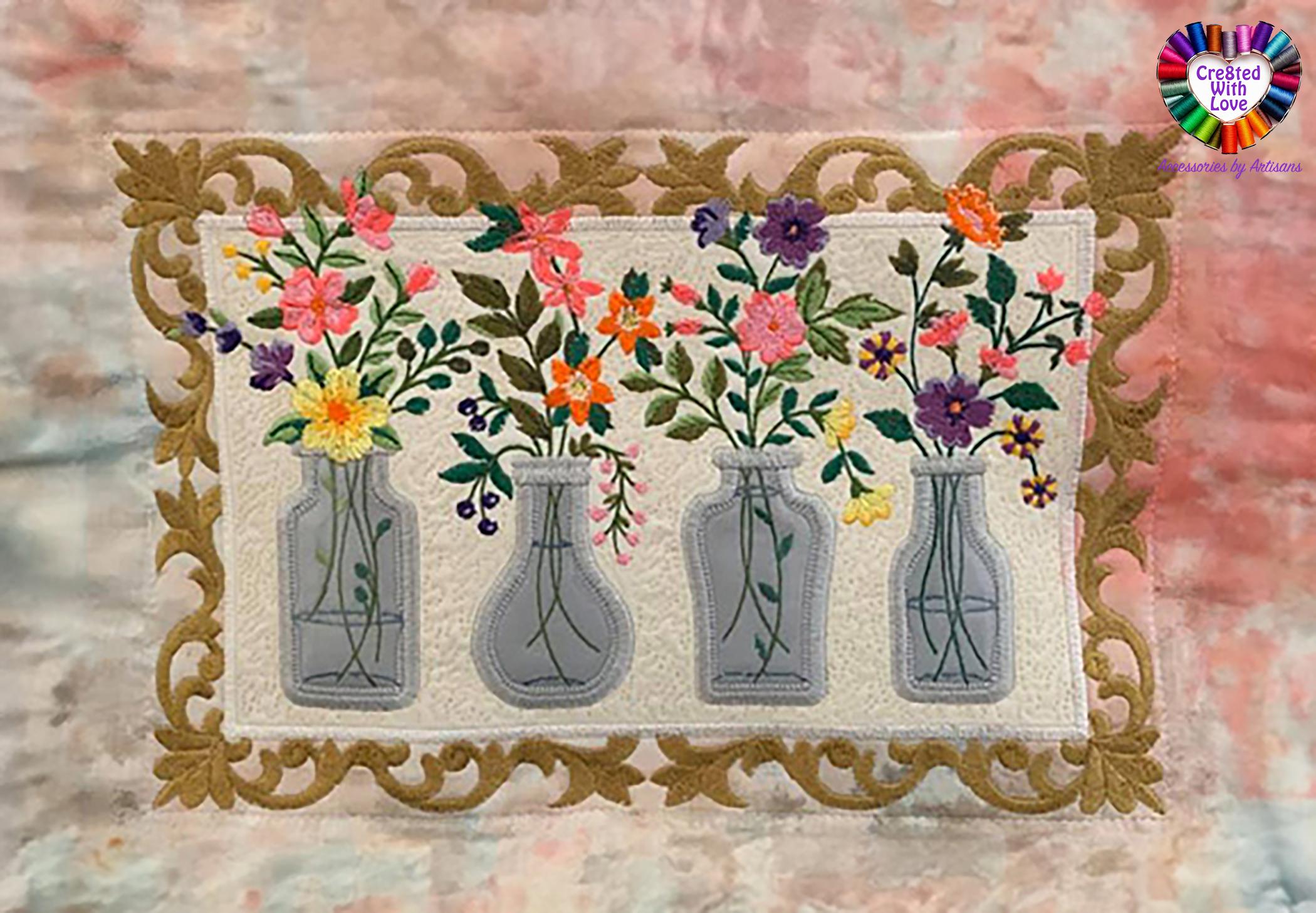 花瓶の花々 刺繍アート 壁掛けインテリア 刺繍入り花瓶 壁掛け - Etsy 日本