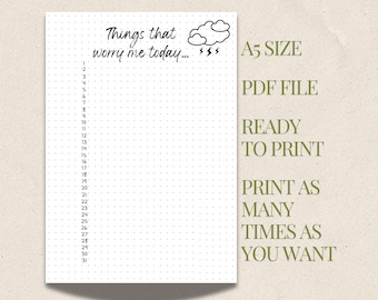 Anxiety Tracker Printable A5 Journal Page, Anxiety Log, Mental Health Care, Stress Management, Bullet Journal, Dotted Journal, Digital, PDF