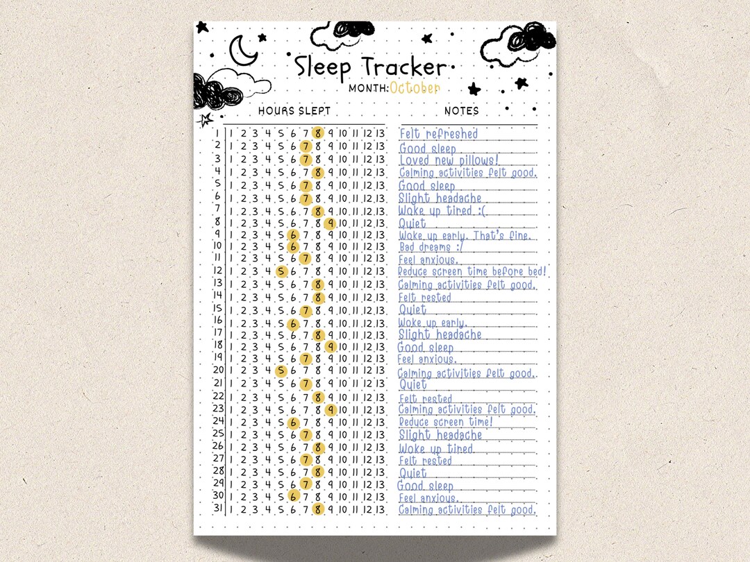 Sleep Tracker Printable Monthly Tracker, A5 Journal Page, Bullet ...