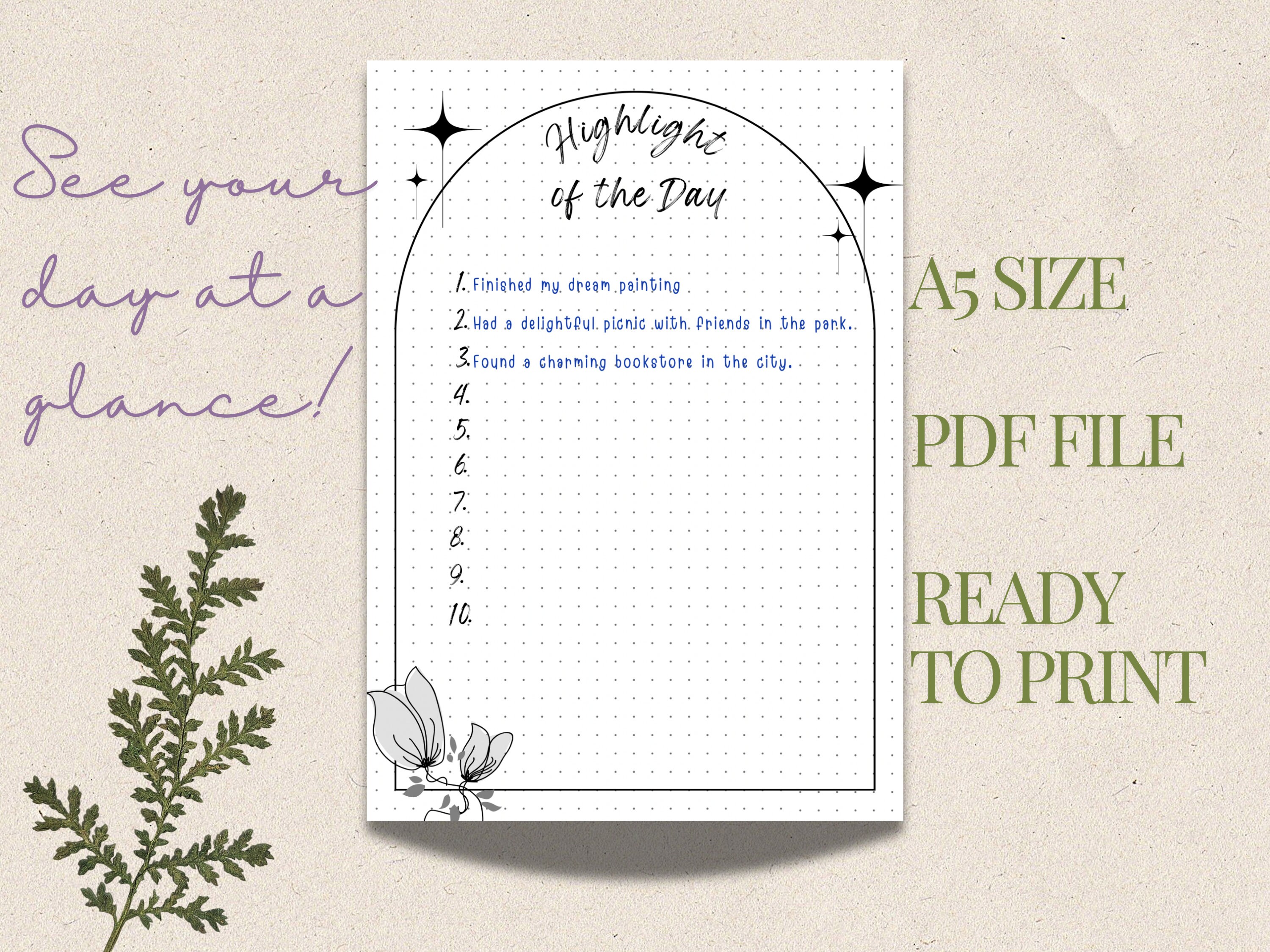 Highlight of the Day Printable Tracker, Bullet Journal Page, Memory ...