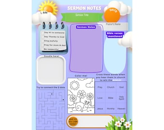 Kids Sermon Notes Printable | Church Activity Worksheet (Digital Download)