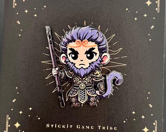 Legendary Monkey King Enamel Pin|Mythical Warrior Inspired by Ancient Chinese Folklore|Dark Myth|Wukong|Black staff Sun Wukong