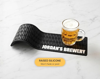 Custom Beer Bar Mat 19x5 with Raised Edge, Personalized Beer Drip Mat, Father's Day Gift for Dad, Man Cave Gift